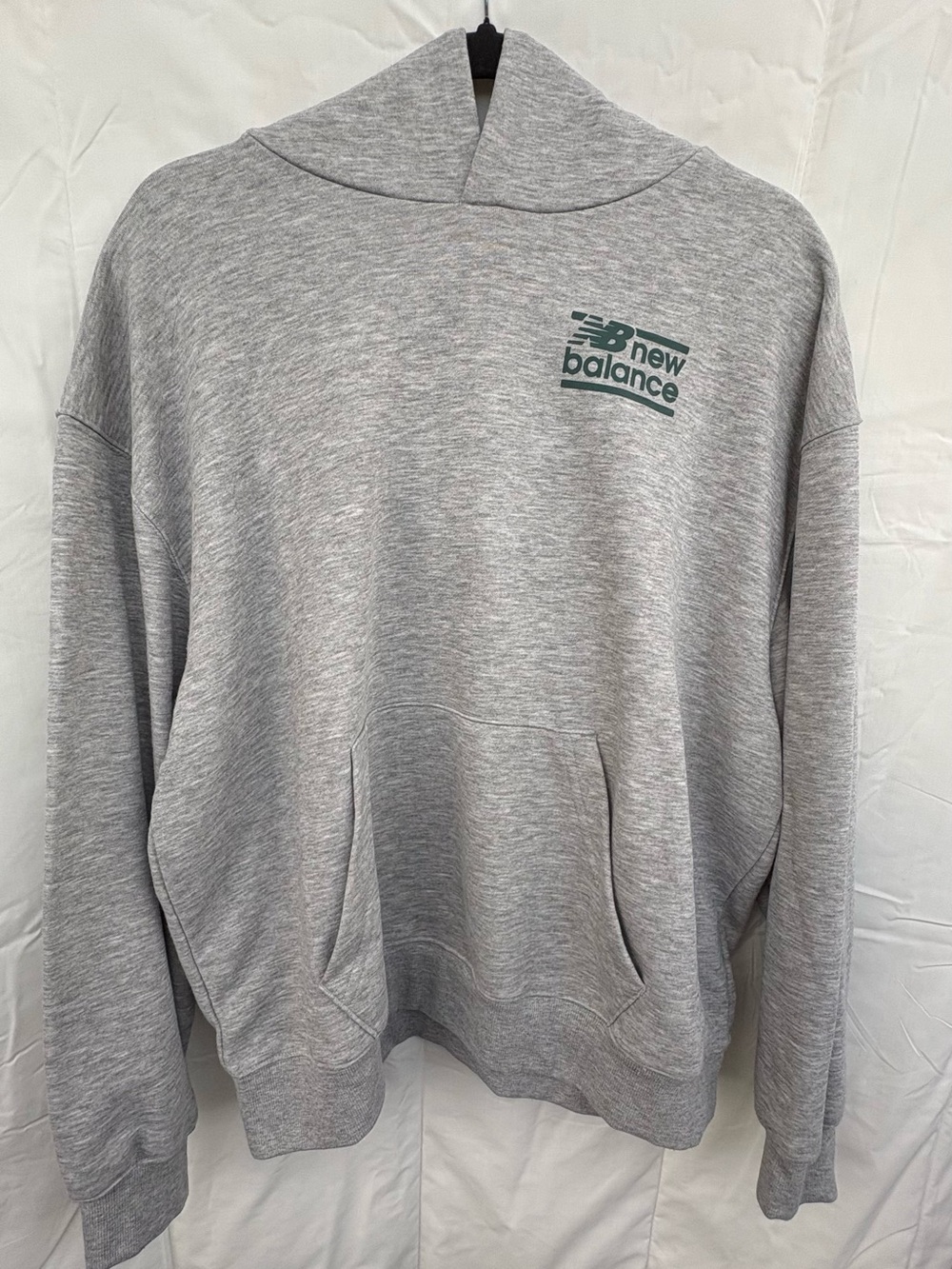 New Balance Heather Gray Pullover Hoodie with Green Logo
